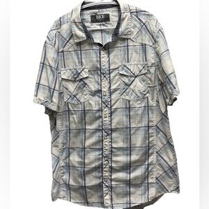 BKE men's xxl button front shirt pearl snap plaid white blue standard fit
